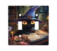 Witch Cat Light Switch Cover Plates/Outlet Covers, Halloween Dark Wizard for Wall Accents, Thermoplastic Wall Plates, Standard Size Double Toggle