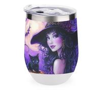 Witch Cat Moon Halloween Stylish Insulated Coffee Cups & Mugs with Lids 12 Oz Stainless Steel Travel Drinks Tumbler One Size