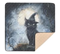 Witch Cat Moon Pattern Large Stylish Baby Playmat for Floor Washable Kicking Mat for Babies Infants Toddlers, 50'' x 50''