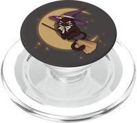 Witch Cat Tomcat Kitten Flies on Broom in front of Moon PopSockets PopGrip for MagSafe