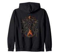 Witch Cats Dancing Bonfire Halloween Black Cat Zip Hoodie