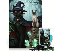 Witch Cats Skulls Animal 1000 Piece Jigsaw Puzzles Memory Train Fun Smooth Burr Free Surface Entertaining Challenge for Spare Time (38x26cm)