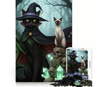 Witch Cats Skulls Animal Jigsaw Puzzle for Adults 1000 Pieces Creative Think Stress Relief Fun Exact Edges Thoughtful Xmas (50x75cm)