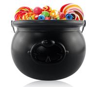 Witch Cauldron, 7.7x5.3in Witches Cauldron, Halloween Plastic Candy Bowl with Handle, Cauldron Pot for Trick or Treat Halloween Party Decorations