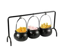 Witch Cauldron Candy Bowl - Black Treat Container, Halloween Decor Pot | Small Cauldrons on Holder with Rack, Spooky Table Accessory for Holiday Setup Trick or Treat Party Decoration