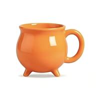 Witch Cauldron Coffee Mug Ceramic 400ml Halloween Tabletop Decor, Orange | 5.04 x 3.66 in, Microwave Safe, Dishwasher Safe, Sturdy Handle, for Soup, Cocoa, Candy, Cereal Bowl, Small Planter