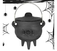 Witch Cauldron Decoration - Cast Iron Black Pot with Lid Hold, Multi-Purpose Halloween Cauldron for Sweet, Incense Burning, Or Themed Party Props | Indoor and Outdoor Decor, and Halloween