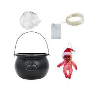 Witch Cauldron Fog Maker - Halloween Black Cauldron Pots with LED Lights,Party Decorations with Fog Maker for TV Cabinet, Fireplace, Halloween Party, Entrance Table