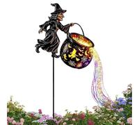 Witch Cauldron LED Light - Flying Witch Hollow Stake, Halloween Path Decor