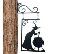 Witch Cauldron Metal Silhouette - Halloween Witch Metal Silhouette | Black Metal Witch Silhouette Sign, Halloween Witch Cauldron Silhouette Wall Decor, Halloween Horror Hanging Ornament