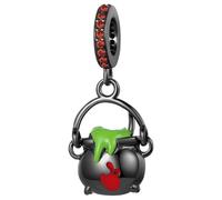 Witch Cauldron Pendant In Sterling Silver, Halloween-Inspired Charm With Red Gemstone, Nickel-Free Copper, Compatible With Multiple Brands