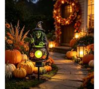 Witch Cauldron Solar Garden Stake Light, Resin Halloween Witch Decor