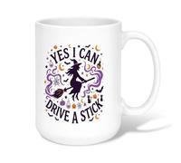 Witch Ceramic Coffee Mug, Fanciful Fun Broom Moon Halloween Violet Novelty Tea Mug with Handle Ideal for Friends Family Lovers Eldership Senior Co-worker 15 Oz