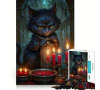 Witch Cheshire Cat with Red Candles 1000 Jigsaw Puzzle Cognitive Fun Play Clean Cut Sturdy Components Quiet Time Mind Exercise at Home (50x75cm)