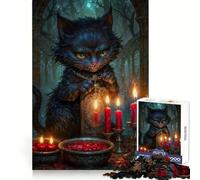 Witch Cheshire Cat with Red Candles 1000 Piece Jigsaw Puzzles for Teenagers Jigsaw Brain Activity Time Well Spent Neat Edges (50x75cm)