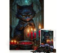 Witch Cheshire Cat with Red Candles Jigsaw Puzzles for Teenagers 1000 Pieces Clear Recall Leisure Activity Flawless Cut Best Gift (38x52cm)