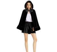 Witch Cloak Adult Red Short Cape with Lace Ruffle Hem Holiday Cosplay Costume Detachable Hood Elegant Velvet Touch Festive Wear Party Attire