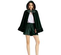 Witch Cloak Adult Red Short Cape with Lace Ruffle Hem Holiday Cosplay Costume Detachable Hood Elegant Velvet Touch Festive Wear Party Attire