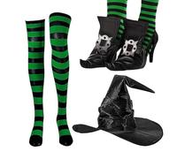 Witch Costume Accessories - Halloween Cosplay Outfit for Women, Pointed Shoe Covers with Buckles, Socks and Classic Witch Hat, 3 Pieces Halloween Set for Party, Trick or ,