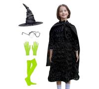 Witch Costume Accessories Set,Halloween Costumes Witch Dress Set | Breathable Outfit 5-12 Years Old Dress-up Supplies for Holiday Party Cosplay Event Character Challenge