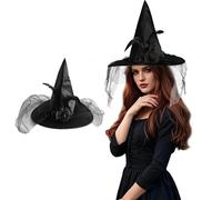 Witch Costume Accessories, Witch Hat for Women with Veil, Carnival Hat, Magic Witch Hat with Feathers and Mesh Design for Women, Perfect Wizard Hat Accessory for Party, Cosplay, Carnival and