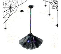 Witch Costume Broom - Portable with LED Lights,Witch Costume Broom for Halloween,for Party Haunted House Cemetery Escape Room Stage Girls Teens Students Adults