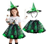 Witch Costume Children with Witch Hat Headband & Magic Potion Bottle, Halloween Costume Girls Witch Tutu Skirt Witch Costume Children, 4-9 Years Witch Costume Witch Headband Witch Skirt for Halloween