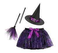 Witch Costume for Children - Girls Halloween Skirt Cosplay Set, Spider Web Witch Outfit for School, Carnival & Theatre