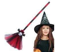 Witch Costume for Girls, Witch Accessories for Spooky Halloween, Costume Skull Broom Ribbon Hat for Theme Party, Party, Parade, Role-Play