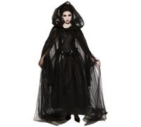 Witch Costume for Women 1 Set Vintage Renaissance Embroidered Ghost Bride Costume Spooky Black Ghost for Halloween, Cosplay, Haunted Mansion, XL