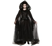 Witch Costume for Women 1 Set Vintage Renaissance Embroidered Ghost Bride Costume Spooky Black Ghost for Halloween, Cosplay, Haunted Mansion, L