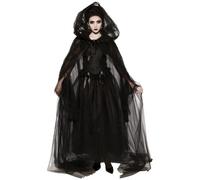Witch Costume for Women 1 Set Vintage Renaissance Embroidered Ghost Bride Costume Spooky Black Ghost for Halloween, Cosplay, Haunted Mansion, XXL