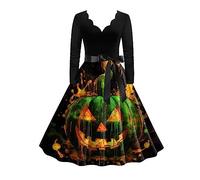 Witch Costume for Women Uk V Neck Positioning Printed Vintage Swing Gothic Medieval Lace-Up A-Line Moon Lolita Fairy Long Sleeure Princess Cosplay Costume