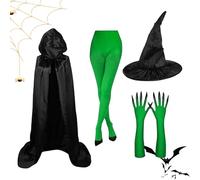 Witch Costume For Women - Ultimate Premium Black Witch Hat With Green Claw Gloves Cosplay Kit System Device | For Halloween Masquerade Carnival Movie Role-Playing Event Party Costume Outfit