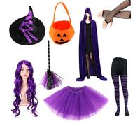 Witch Costume, Funny Gothic Witch Costume Women Includes Wig, Hat, Cloak, Broom, Shoes, Striped Stockings and Dress for Women Girl Cosplay Party Accessory Shoes