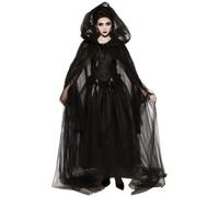 Witch Costume, Ghost Bride Costume for Women 1 Set Vintage Renaissance Embroidered Spooky Black Ghost Costumes for Halloween, Cosplay, Haunted Mansion, XXL