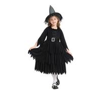 Witch Costume Kids Girls Halloween Witch Costumes Halloween Costumes For Kids Fancy Dress Party Witches Princess Dress Children Witches Outfit Cosplay With Hat,Candy Bag And Broom 4Pcs
