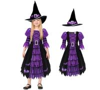 Witch Costume Kids World Book Day Costumes, Girls Witch Dress, Light Up Witch Costume, Costume Cosplay Costume Witch Outfit with Witch Hat, Fancy Dress Magic Purple Witch Set for Girls
