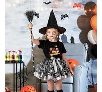 Witch Costume - Little Girls Witch Dress Costume 3-Piece Set | Outfit with Hat Broom Accessories for Cosplay Role Play Photography Birthday Masquerade Dress up Party