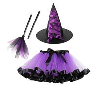 Witch Costume | Little Witch 3-Piece Cosplay Costume Set, Broom Accessory with Hat and Skirt for Carnival, Role Play, Cosplay Party