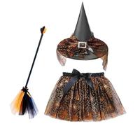 Witch Costume Set | Child Witch Costume Accessories Kit With Broom And Skirt - Halloween Cosplay Outfits Kit Elastic for Dress Party Themed Photoshoots Masquerade Stage Performance
