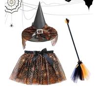 Witch Costume Set - Kids Hex Accessories With Broom And Skirt,Adjustable Halloween Costume For Kids Youth Boys Girls