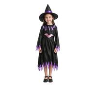 Witch Costume Teen Cute Halloween Dress Fancy Cosplay 2 PCS Sets with Hat | Long Sleeve Witch Dresses Outfit Fashion Performance Skirt Party Funny Black Costumes Zipper Lightweight Breathable Clothes