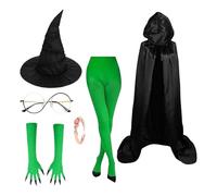 Witch Costume - Women Hat | Wiсked Witches Accessories Set For Cosplay Masquerade Birthday Carnival Festival Movie Night Green Claw Gloves Glasses Portable Foldable Dress Up Kit Lady