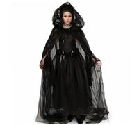 Witch Costume Women, Witch Costume Halloween Vintage Renaissance Embroidered Sheer Ghost Bride for Halloween, Cosplay Haunted Mansion (Black)