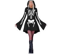 Witch Costume Women's Short Halloween Dress Women's Black Scary Pumpkin Costume with Hood Skeleton Print Long Sleeve Gothic Dress with Tailored Sexy Devil Costume for Carnival Cosplay Party