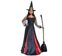 Witch Costume Women's Witch Dress with Witch Hat Vampire Costumes Gothic Count Costume Witch Dress Halloween Carnival Fancy Dress Costumes Vampire Queen Fancy Dress Black Red Adult