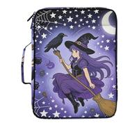 Witch Crow Purple Starry Night File Folder Jacket 7 Pockets A4 Letter Size with Zipper Closure for Paperwork File Folders with Pockets carpetas de