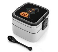 Witch Dachshund Dog Halloween Pumpkin Lunch Box Stackable Bento Box Double Layer Leak-Proof Lunch Container with Cutlery Set