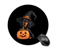 Witch Dachshund Dog Halloween Pumpkin Mouse Pad Waterproof Non-Slip Rubber Base Round Mouse Mat Gaming Mousepad